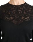 Dolce & Gabbana Black Silk Lace Crew Neck Long Sleeve Blouse