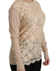 Dolce & Gabbana Beige Lace Long Sleeve Top Cashmere Blouse