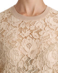 Dolce & Gabbana Beige Lace Long Sleeve Top Cashmere Blouse