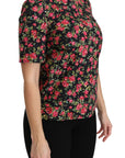 Dolce & Gabbana Black Floral Roses Short Sleeve Top Blouse