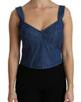 Dolce & Gabbana Blue Sleeveless Bustier Blouse Cotton Top