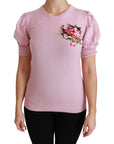 Dolce & Gabbana Pink Floral Embroidered Blouse Wool Top