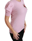 Dolce & Gabbana Pink Floral Embroidered Blouse Wool Top