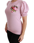 Dolce & Gabbana Pink Floral Embroidered Blouse Wool Top