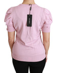 Dolce & Gabbana Pink Floral Embroidered Blouse Wool Top