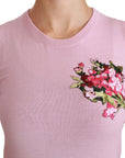 Dolce & Gabbana Pink Floral Embroidered Blouse Wool Top