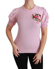 Dolce & Gabbana Pink Floral Embroidered Blouse Wool Top