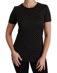 Dolce & Gabbana Black Dotted Crewneck Cotton Top T-shirt