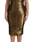 Dolce & Gabbana Gold Metallic Stretch Bodycon Ruched Dress