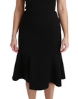 Dolce & Gabbana Black Fit Flare Wool Stretch Sheath Dress