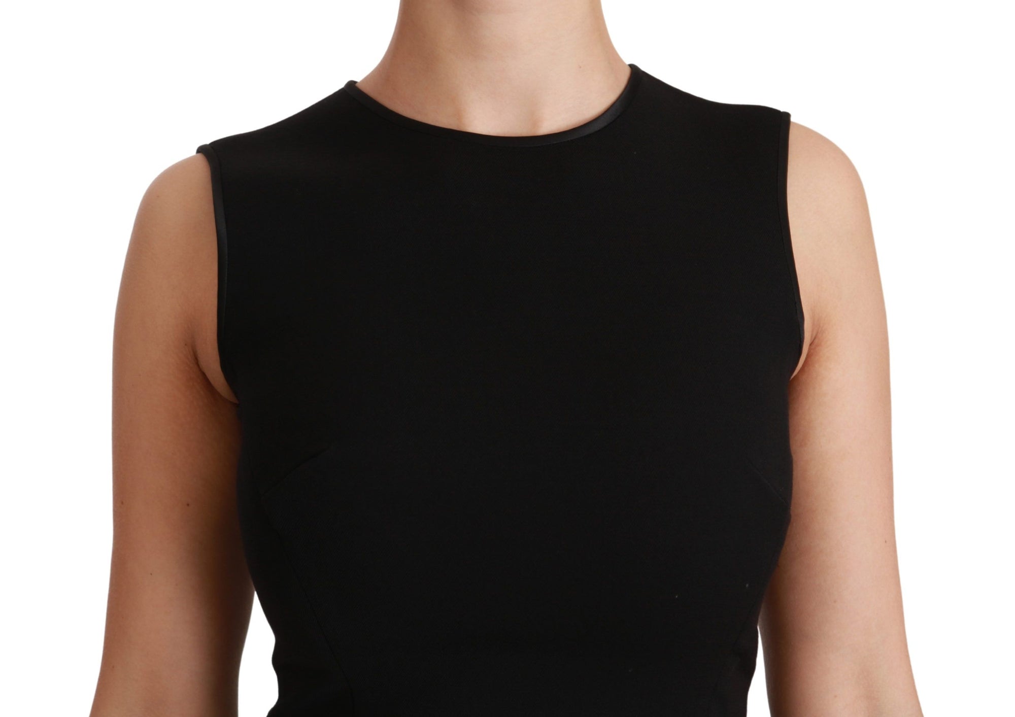 Dolce &amp; Gabbana Black Fit Flare Wool Stretch Sheath Dress