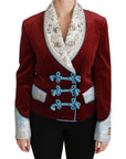 Dolce & Gabbana Red Velvet Baroque Crystal Blazer Jacket