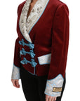 Dolce & Gabbana Red Velvet Baroque Crystal Blazer Jacket