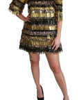 Dolce & Gabbana Polyester Black Gold Leopard Shift Mini Dress