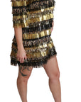 Dolce & Gabbana Polyester Black Gold Leopard Shift Mini Dress