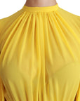 Dolce & Gabbana Yellow Pleated A-line Mini 100% Silk Dress