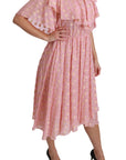 Dolce & Gabbana Silk Pink Polka Dots Pleated A-line Midi Dress
