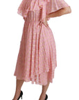 Dolce & Gabbana Silk Pink Polka Dots Pleated A-line Midi Dress
