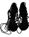 Dolce & Gabbana Black Suede Strap Stilettos Shoes Sandals