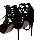 Dolce & Gabbana Black Suede Strap Stilettos Shoes Sandals