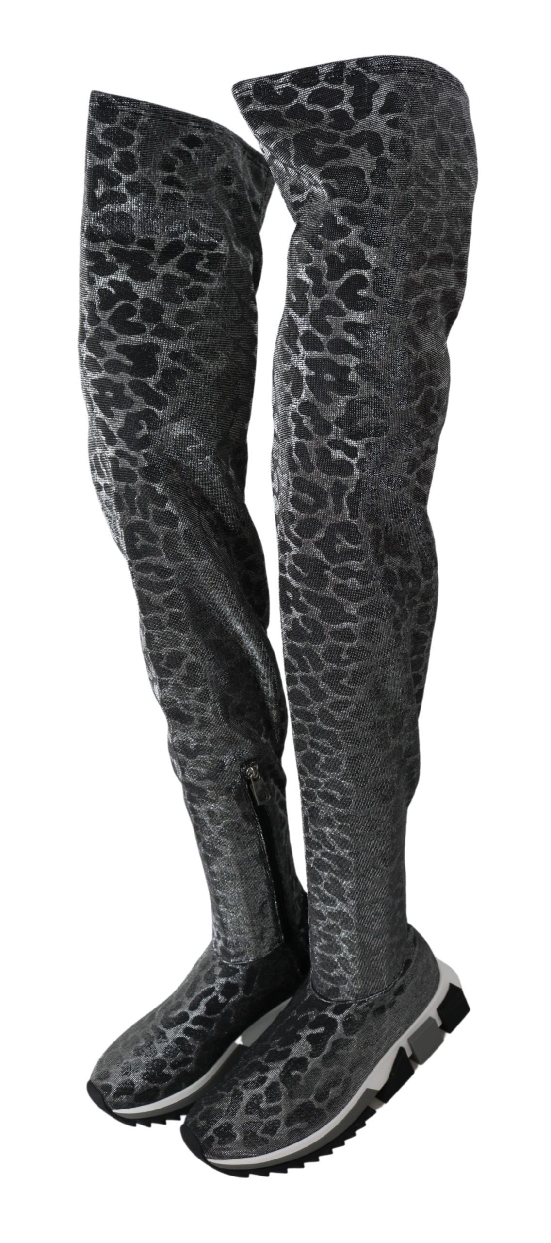 Dolce &amp; Gabbana Gray Leopard High Top Sneakers Booties Shoes
