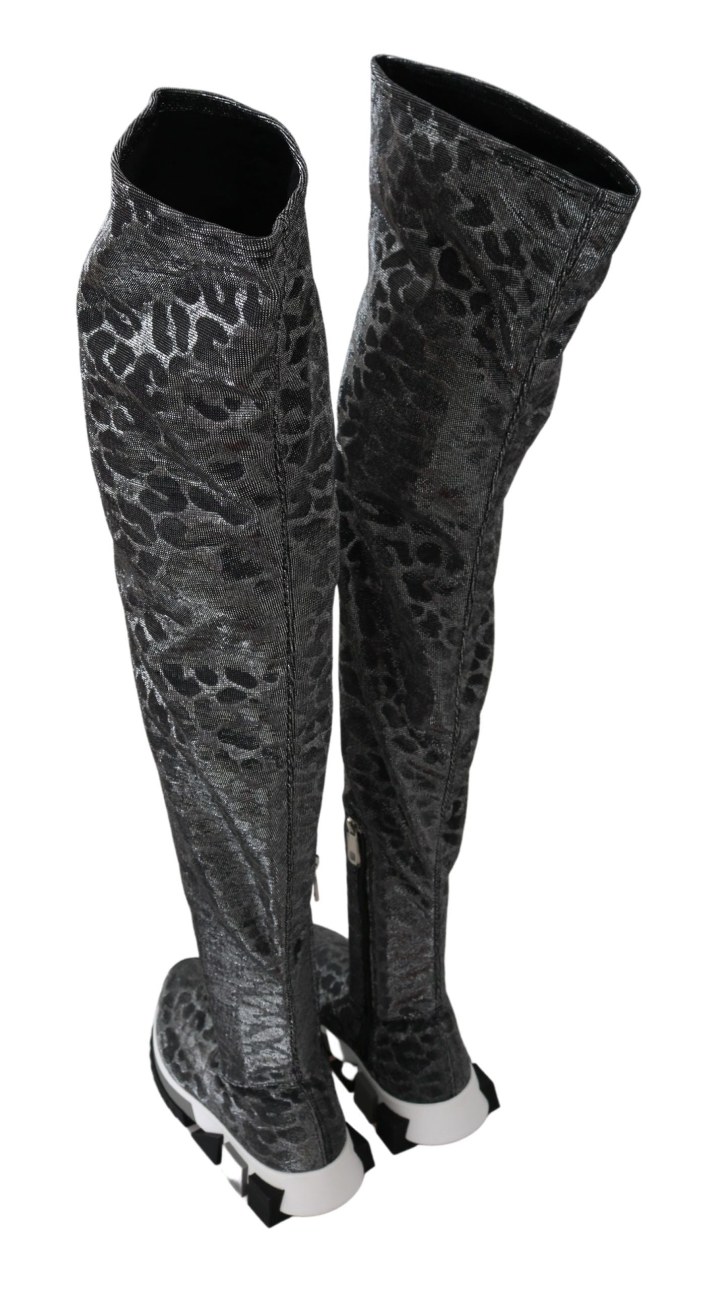 Dolce &amp; Gabbana Gray Leopard High Top Sneakers Booties Shoes