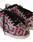 Dolce & Gabbana Pink Leopard Print Training Leather Flat Sneakers