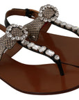 Dolce & Gabbana Leather Ayers Crystal Sandals Flip Flops Shoes