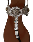 Dolce & Gabbana Leather Ayers Crystal Sandals Flip Flops Shoes