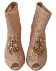 Dolce & Gabbana Pink Crystal Lace Booties Stilettos Shoes