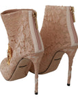 Dolce & Gabbana Pink Crystal Lace Booties Stilettos Shoes