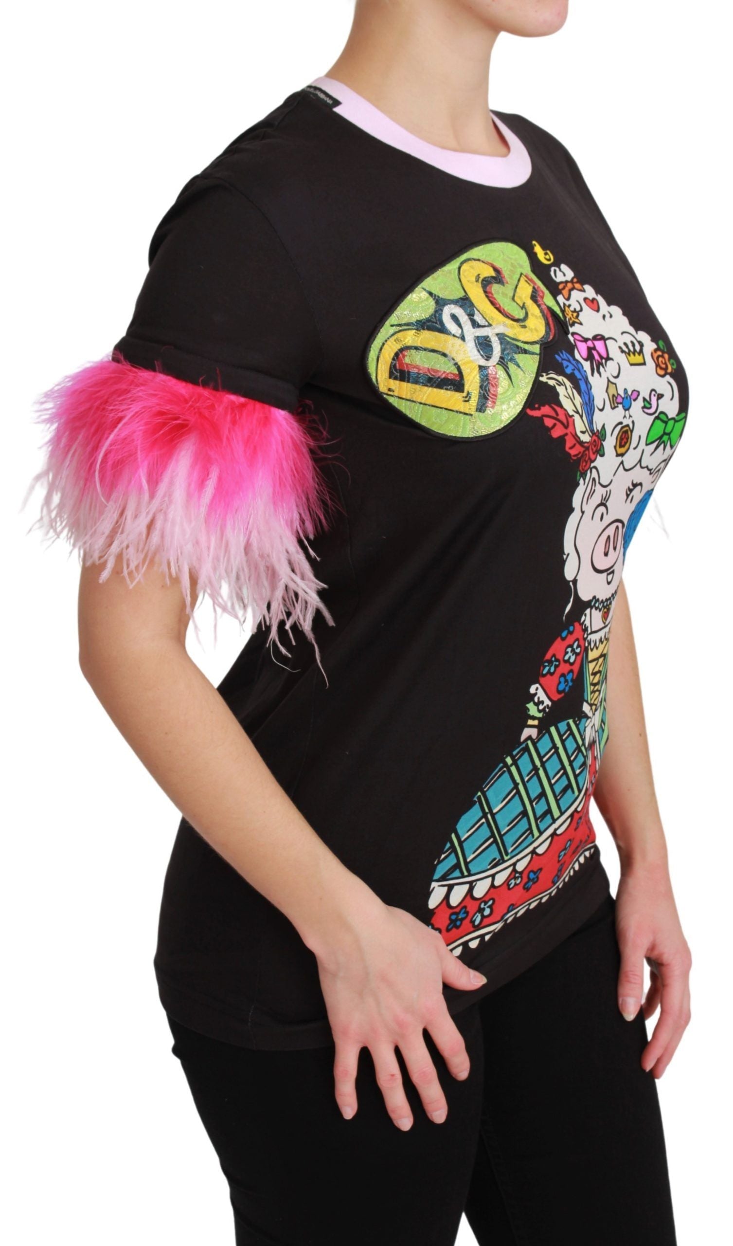Dolce &amp; Gabbana Black YEAR OF THE PIG Top Cotton  T-shirt