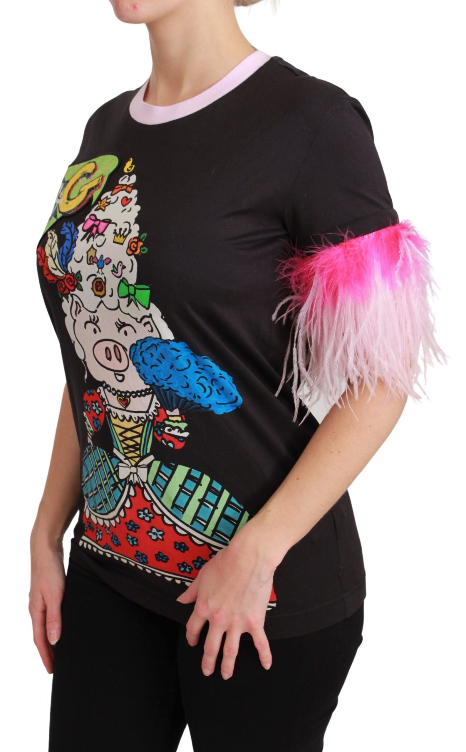 Dolce &amp; Gabbana Black YEAR OF THE PIG Top Cotton  T-shirt
