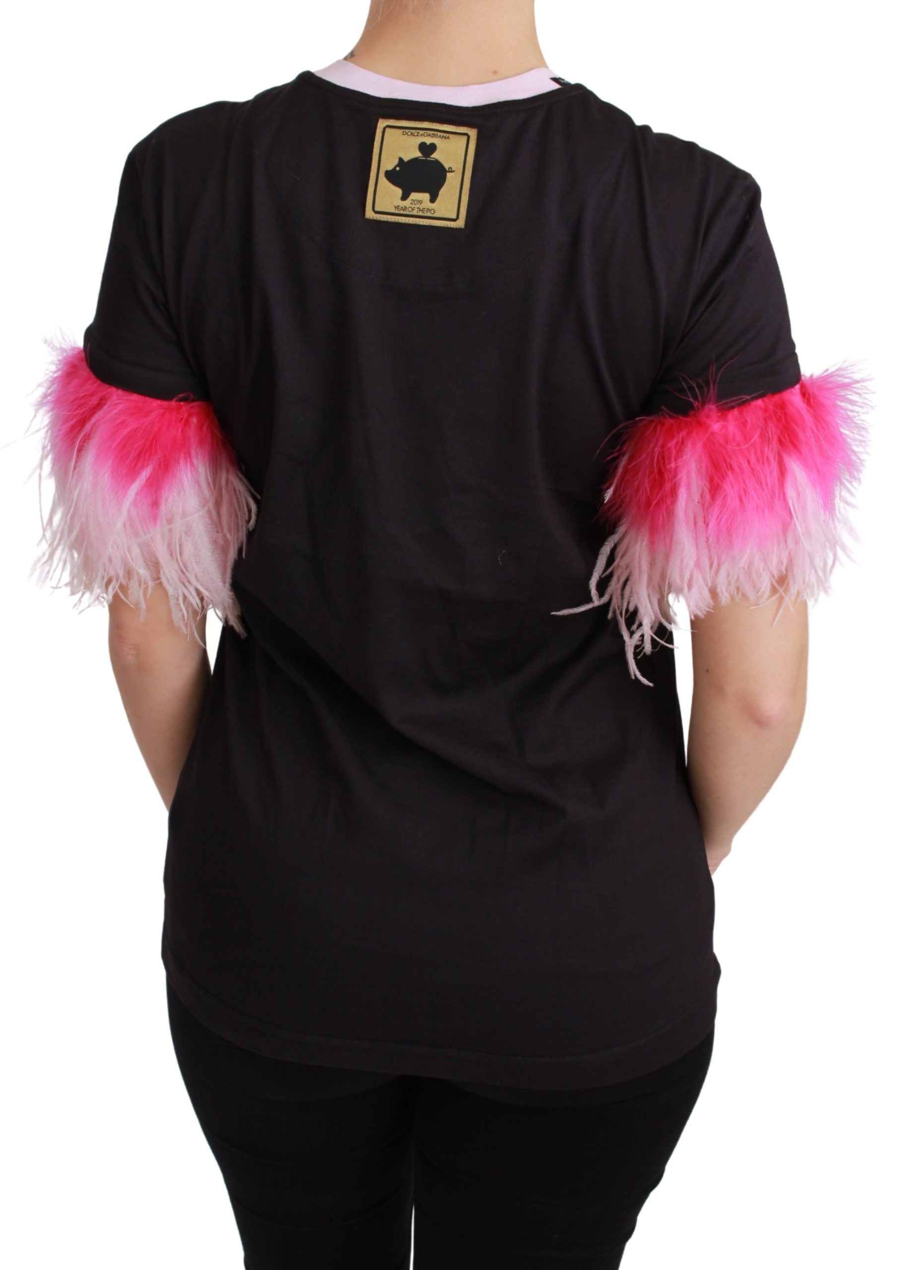 Dolce &amp; Gabbana Black YEAR OF THE PIG Top Cotton  T-shirt