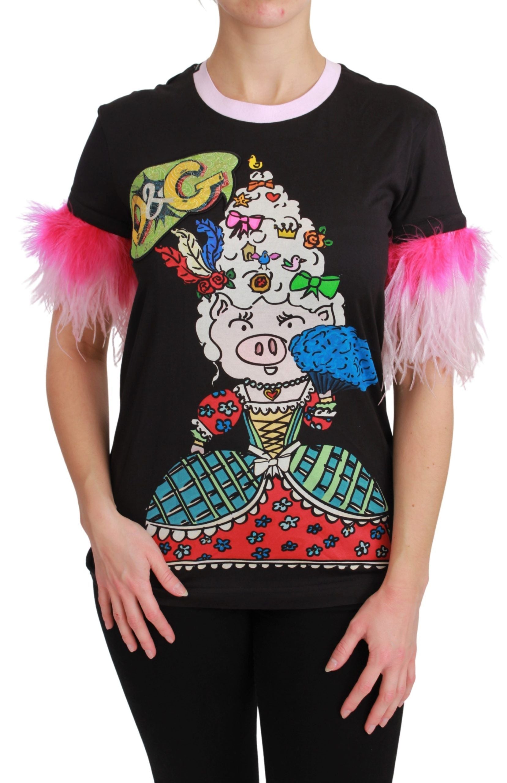 Dolce &amp; Gabbana Black YEAR OF THE PIG Top Cotton  T-shirt