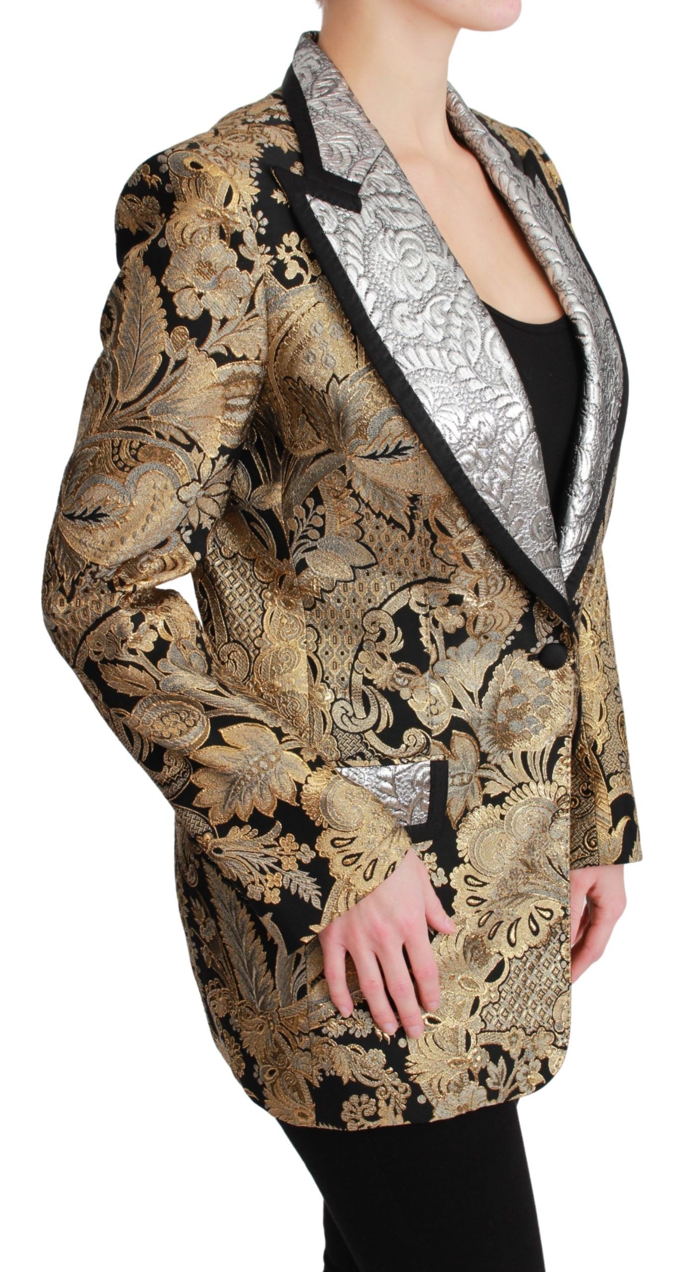 Dolce &amp; Gabbana Black Gold Jacquard Blazer Jacket