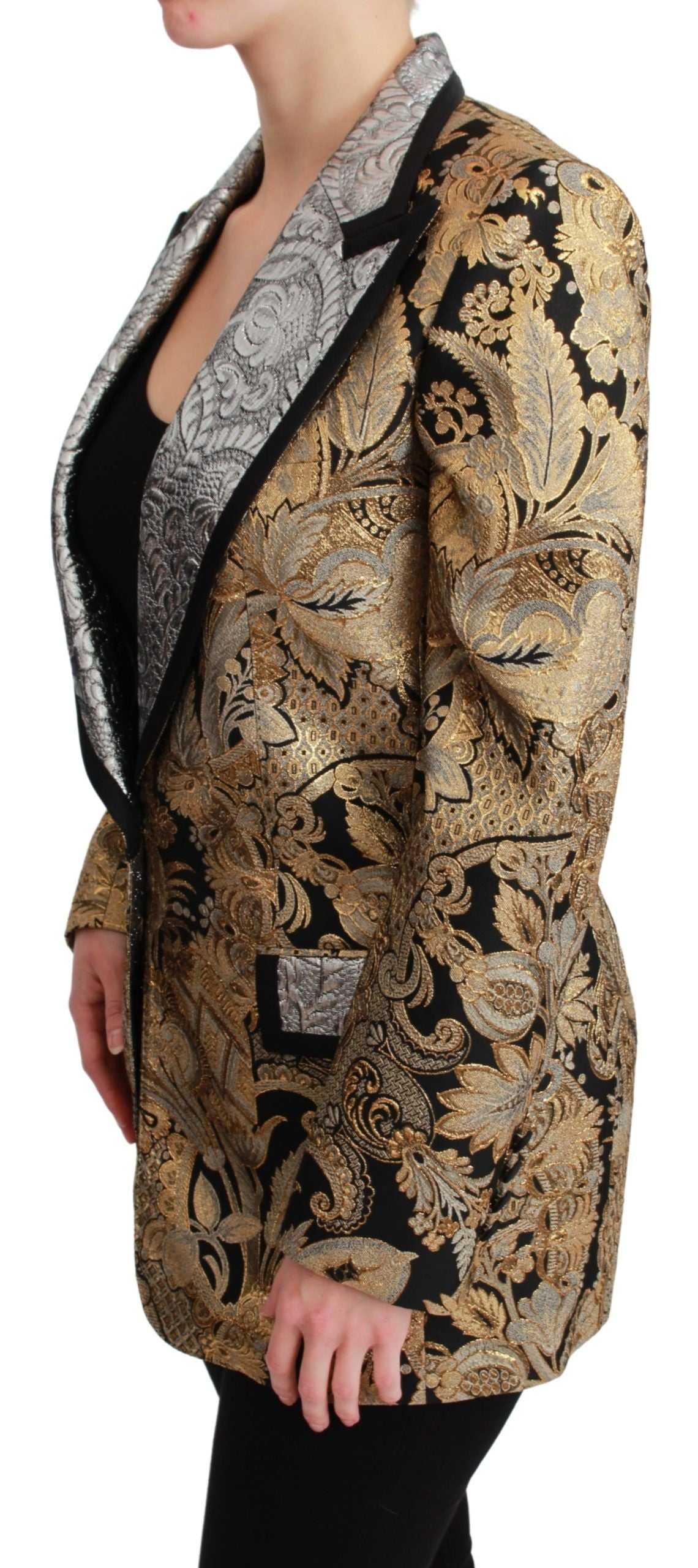 Dolce &amp; Gabbana Black Gold Jacquard Blazer Jacket