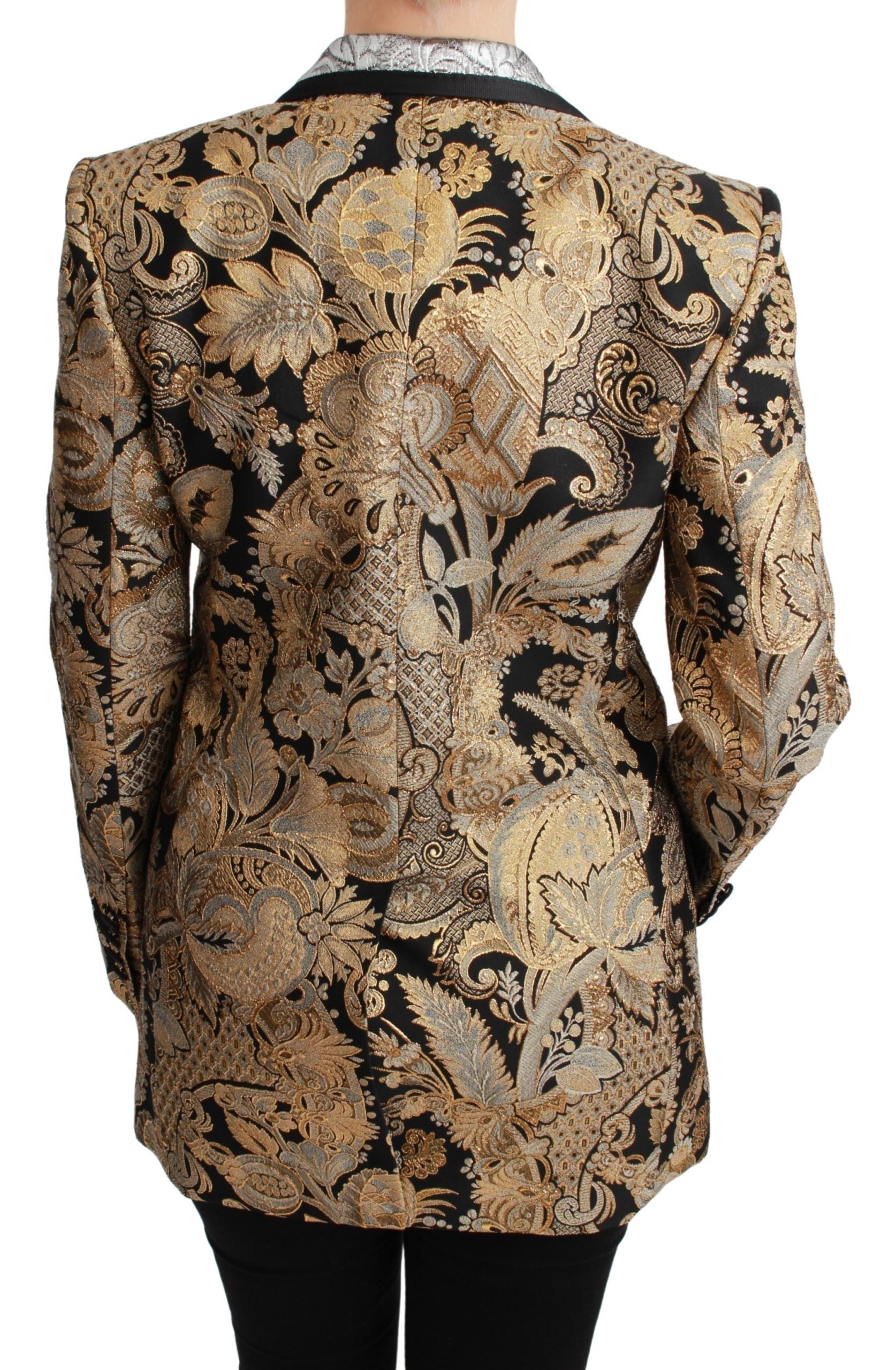 Dolce &amp; Gabbana Black Gold Jacquard Blazer Jacket
