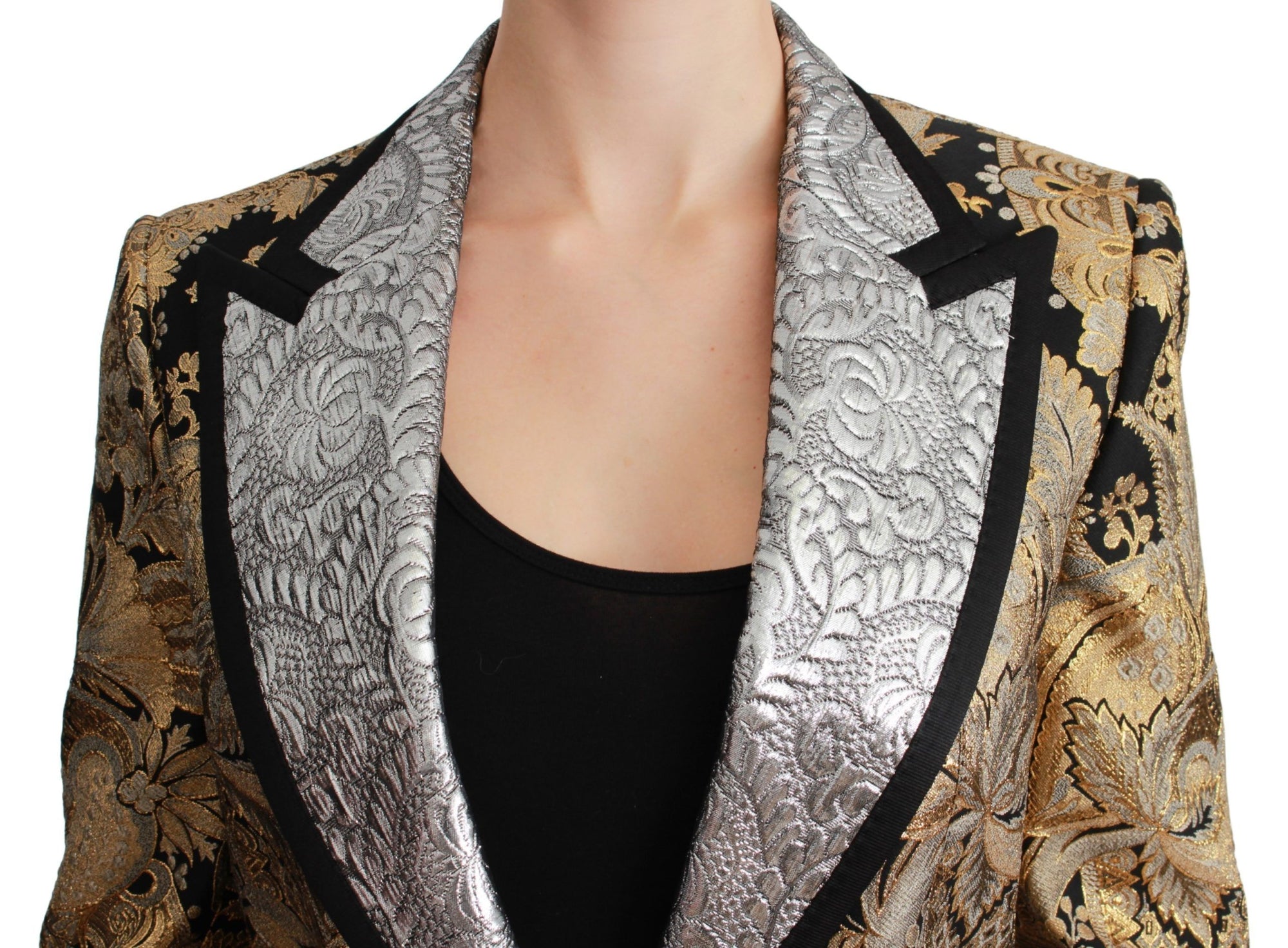 Dolce &amp; Gabbana Black Gold Jacquard Blazer Jacket
