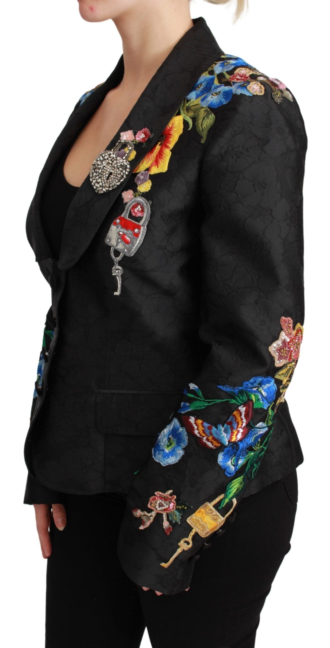 Dolce &amp; Gabbana Black Brocade Crystal Blazer Jacket