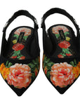 Dolce & Gabbana Black Floral Crystal Slingbacks Flats Shoes