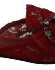 Dolce & Gabbana Red Lace Crystal Slide On Flats Shoes