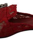 Dolce & Gabbana Red Lace Crystal Slide On Flats Shoes