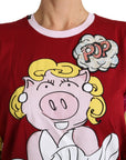 Dolce & Gabbana Red Pig Print Feather Sleeves T-shirt Top