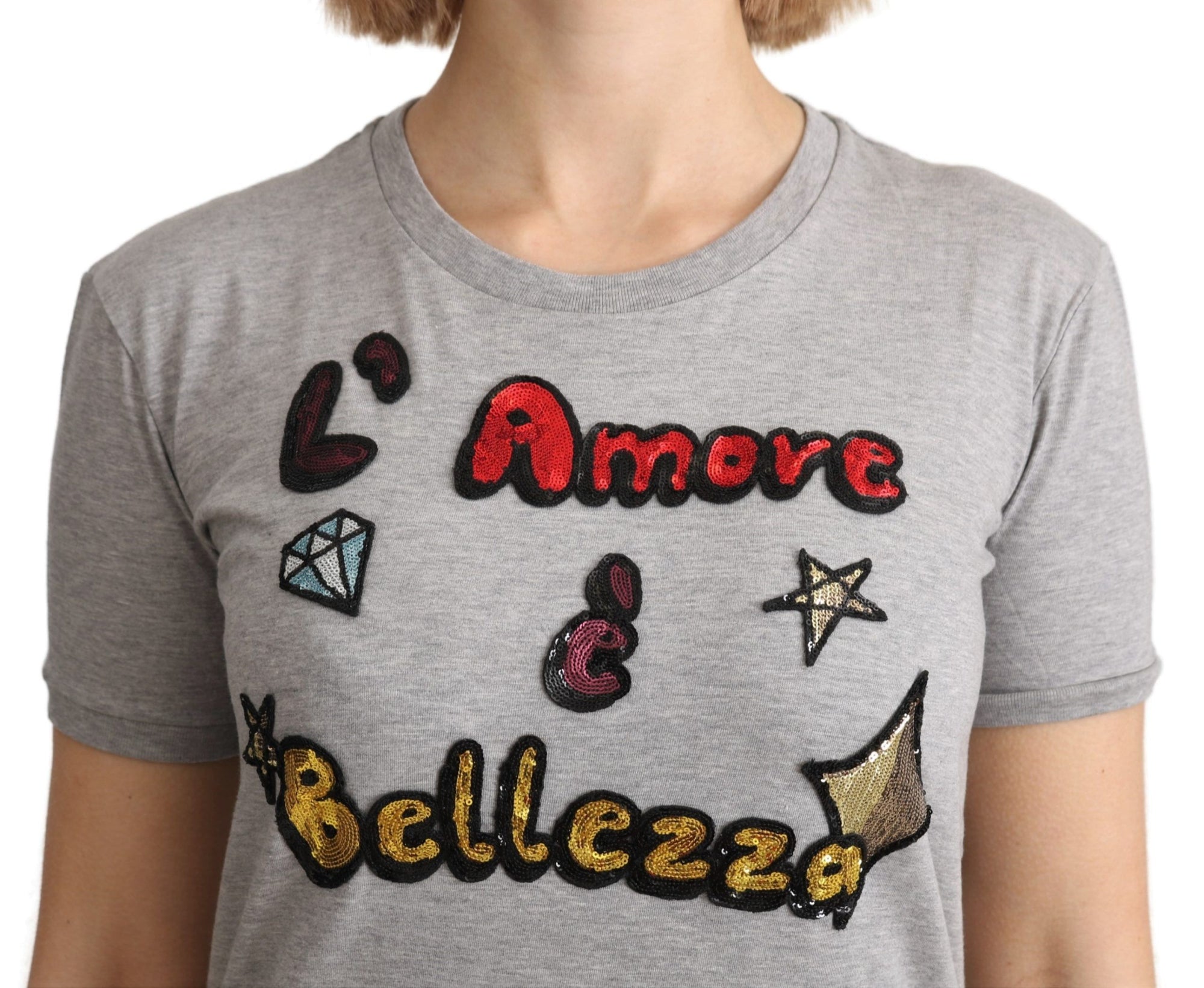 Dolce &amp; Gabbana Gray Cotton Amore e Bellezza Top T-shirt