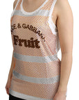 Dolce & Gabbana White Orange Crystal Sleeveless Tank Cotton Top