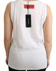 Dolce & Gabbana White Orange Crystal Sleeveless Tank Cotton Top