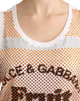 Dolce & Gabbana White Orange Crystal Sleeveless Tank Cotton Top