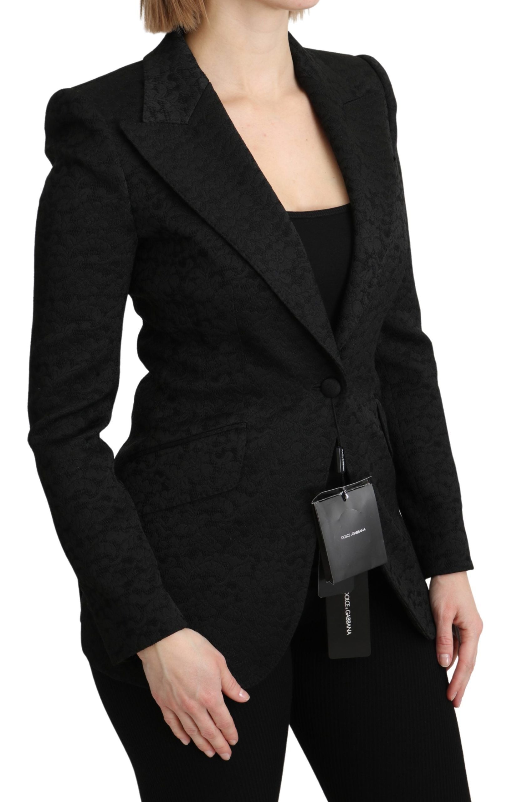 Dolce &amp; Gabbana Black Brocade Single Breasted Blazer Jacket