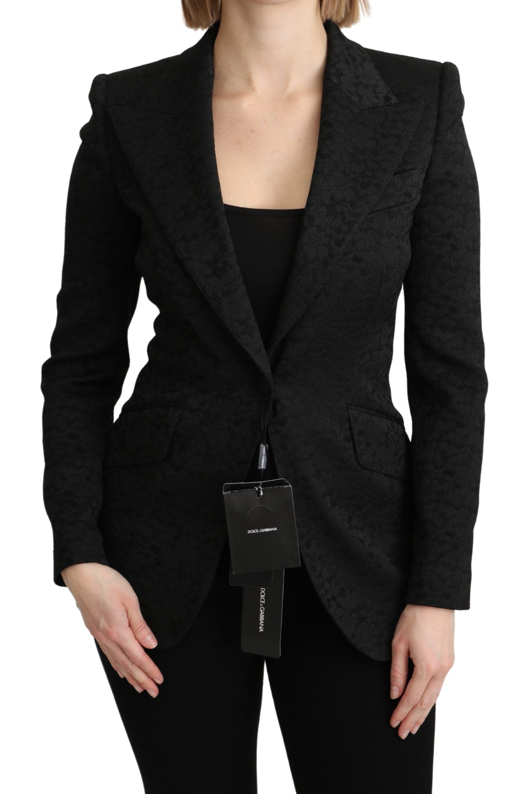 Dolce &amp; Gabbana Black Brocade Single Breasted Blazer Jacket